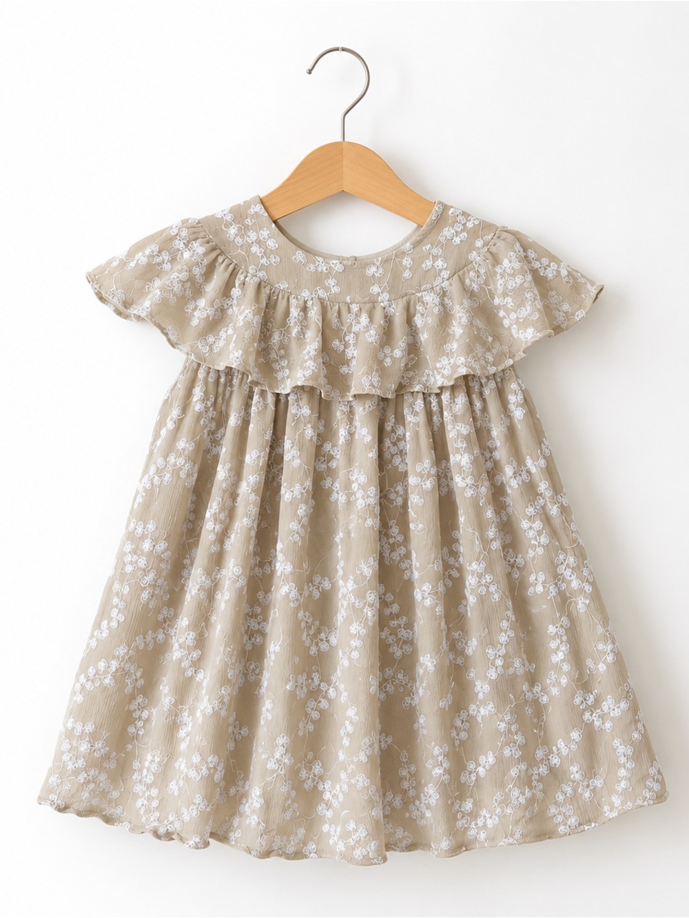 Chasing Fireflies Beige Floral Embroidered Dress - Large